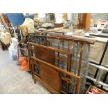 An early 20thC walnut and burr walnut double bed frame, bed base, etc., (a quantity).