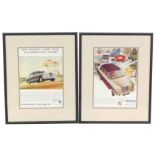 Two Wolseley advertising pages, framed and glazed, 28cm high x 20cm wide.