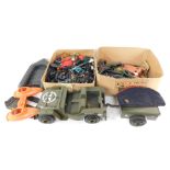 An Action Man US Army Jeep, further Action Man transport, figures, guns, clothing and miscellaneous.