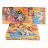 Three Lego sets, boxed, comprising a bathroom 265, kitchen 263, and sitting room 264.