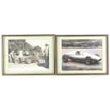 Two mid century motor racing and hill climbcar photographs, 15cm high, 19.5cm wide.