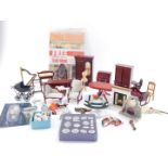 Dolls house furniture, fittings, porcelain, toys and sundries. (a quantity)