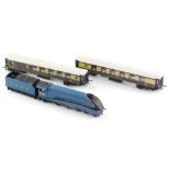 A Hornby 00 gauge LNER locomotive Mallard, blue livery, 4-6-2, 4468, together with two Pullman coach