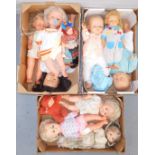 A group of dolls, each plastic bodies, some stamped Famosa, and others. (3 boxes)