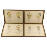 Eight of The Motor Character Studies of Motor Racing Driver, framed as four, February 6th, 27th, Mar