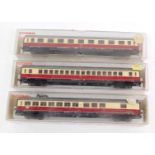 Three Fleischmann HO gauge DB coaches, comprising a corridor coach 5160, further coach 5163,