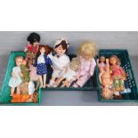 A group of collectors dolls, all plastic limbed, in varying dress, unmarked. (3 boxes)