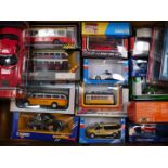 Corgi Solido Cararamama and other die cast models, of single and double decker buses, trams, vans an