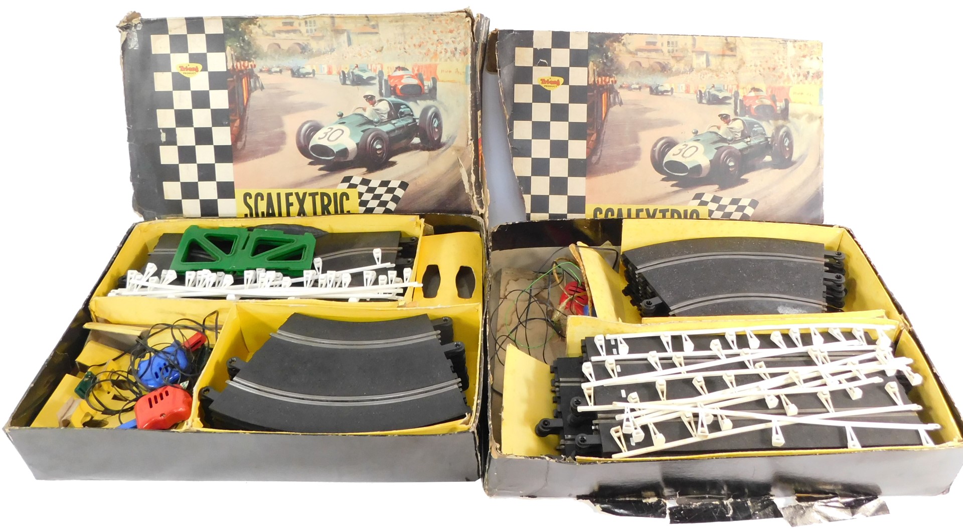 Two Scalextric model motor racing sets, lacking cars, boxed. (AF)