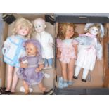 Five various dolls, to include a classic figure of a girl in cardigan, a circa 1947 papier mache dol