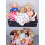 A quantity of dolls, all with plastic bodies and dress, to include large and medium size. (2 boxes)