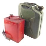 A Wavian 20ltr Jerry can, together with a red petrol can. (2)