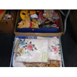 Soft toys, pet items, curtains and linen. (2 boxes)