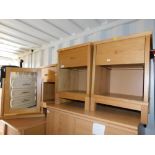 Three beech and oak veneered bedside cabinets, together with a matching mirror. (4) NB. We have spec