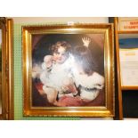 After Sir Thomas Lawrence. The Calmady Children, print on canvas, gilt framed.