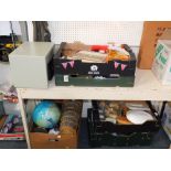 Ceramics and collectables, including illuminated globe, a table safe camp bed, etc. (5 boxes plus)