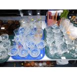 Glassware, to include drinking glasses, decanters, barley twist type column stand, etc. (3 trays plu
