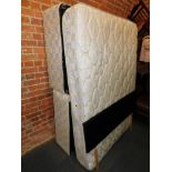 A divan bed and mattress, with a black leatherettte headboard. (3)