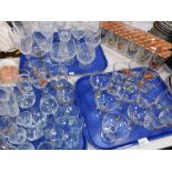 Drinking glasses, five Babycham glasses, hock glasses, etc. (3 trays 2 boxes)