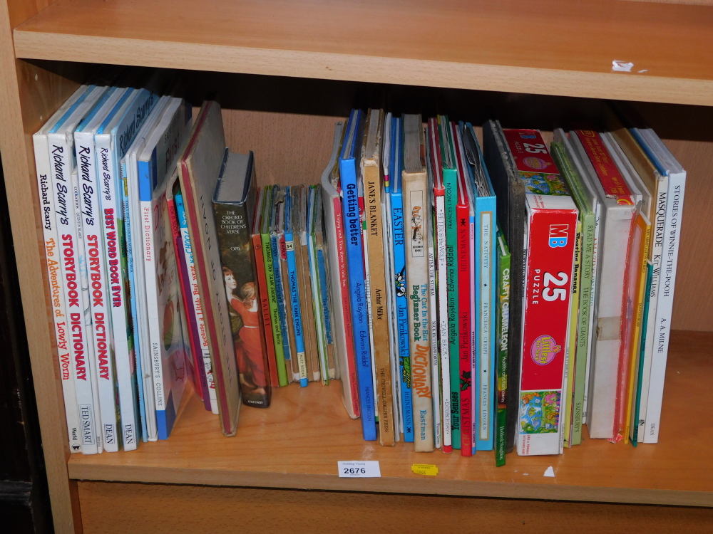 A group of various children's books, Cat In The Hat, books on children's verse, Story of Noah, Puzzl