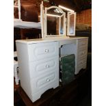 A white melamine dressing table, with stool and tryptic mirror. (3)