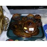 An Art Deco brown pressed cloud glass dressing table set.