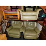 Three pale green leather reclining armchairs, together with a leather sofa and a Po-ang chair. (5) T