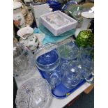 A group of glass ware, to include green glass goblet, a waved multi coloured design glass bowl, Gold