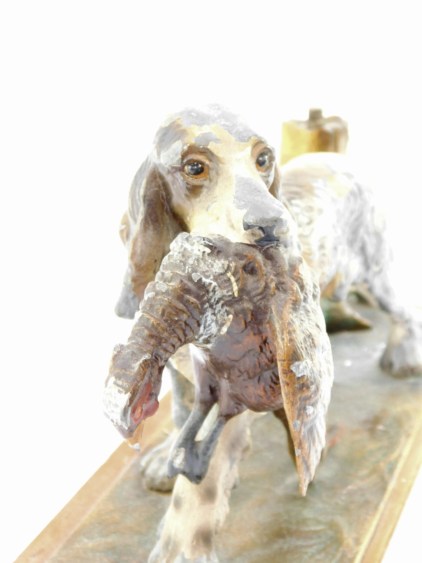 A Continental cold painted spelter stike lighter, modeled in the form of a spaniel with a pheasant, - Image 2 of 2