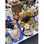 A group of large animal ornaments, to include tigers, leopards, robins, bears, cockerels, etc. (a qu