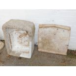 A Belfast sink, with stone effect coating, together with a marble grave stone named to John Tomlin D