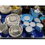 A Johnson Bros blue part service, and a Wedgwood part fruits and flowers service. (2 trays)
