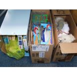 Teddies, toys and games, jigsaw puzzles, a spouting dolphin, table top football, etc. (3 boxes)