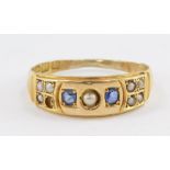 An 18ct gold seed pearl and sapphire ring, size N/O, 2.5g.