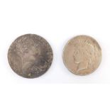 A Marie Teresa silver thaler 1780, together with a US Liberty dollar 1922. (2)