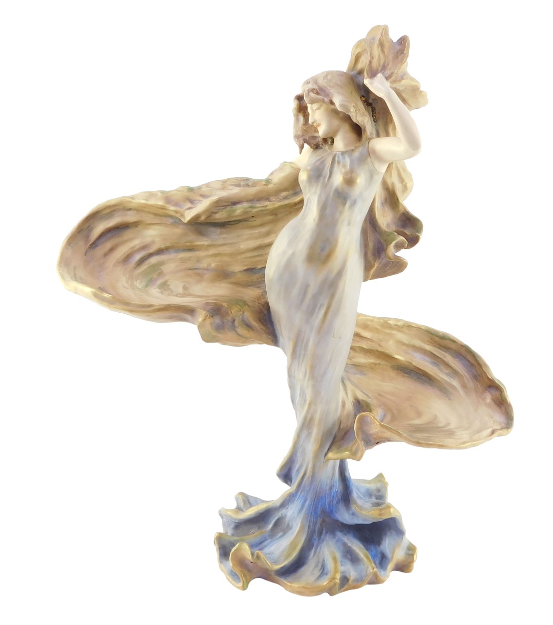 An Eduard Stellmacher Amphora late 19thC blush porcelain Art Nouveau figure, modelled as a standing