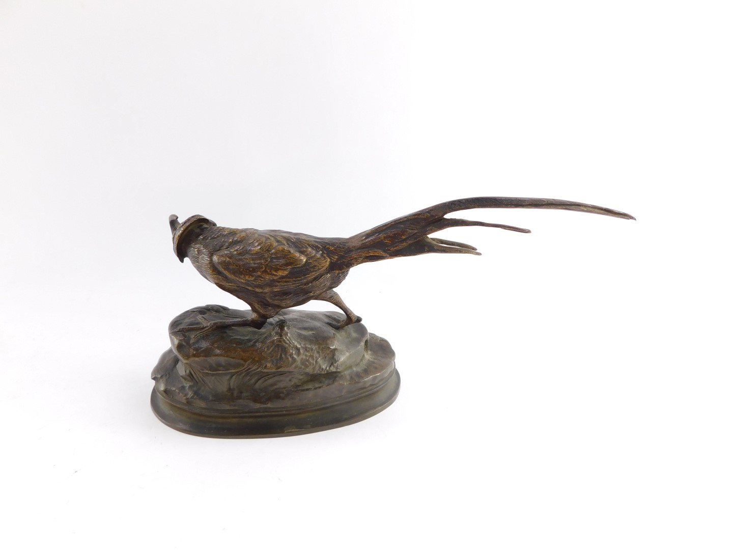 After Alphonse-Alexandre Arson (French, 1822-1880). A bronze pheasant, modelled on a naturalistic ov - Image 2 of 3