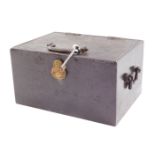 A Chubb cast iron portable safe, of rectangular section, with side handles and handle to the lid, pl