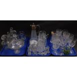 Victorian and later glassware, to include wine glasses, jugs, decanter, knife rests, swizzle sticks,