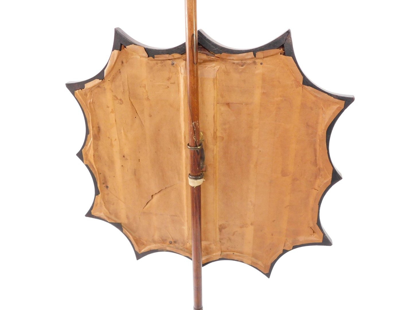 An early Victorian rosewood fire screen, the shaped screen with wool work floral tapestry, raised on - Image 4 of 4