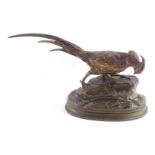 After Alphonse-Alexandre Arson (French, 1822-1880). A bronze pheasant, modelled on a naturalistic ov