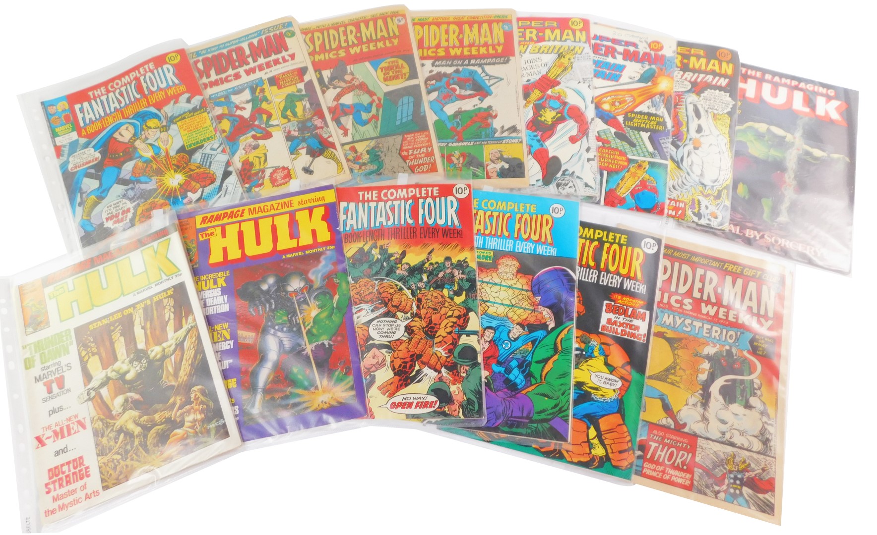 Marvel Comics, to include The Rampaging Hulk 1977-1980., The Fantastic Four 1978., Spiderman Weekly
