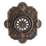 A French late 19thC copper cased cartel wall clock, circular dial with raised enamel Roman numerals,