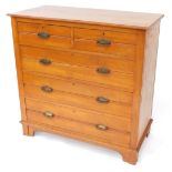 A Victorian satin walnut chest of two short over three long drawers, raised on bracket feet, 104cm h