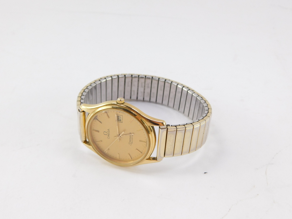 An Omega Seamaster gentleman's gold plated wristwatch, circular dial with centre seconds, date apert - Bild 2 aus 4