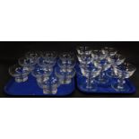 A set of eight heavy cut glass sundae dishes, together with ten further sundae dishes.