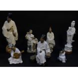 A group of Chinese Republic terracotta and glazed figures, some with crackle glaze, together with a