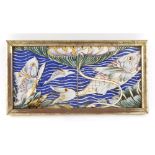 A pair of Persian fish design tiles, manner of William de Morgan for William Morris, framed, each