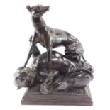 A French 19thC bronze animalier sculpture, of a greyhound suppressing a tiger, raised on a rectangul