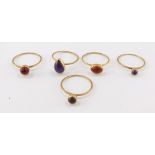 Five 18ct gold and cabochon gem set rings, sizes O-P, 6.7g.